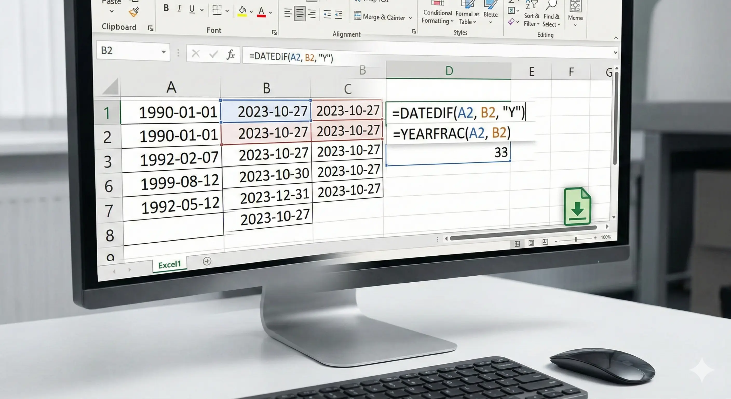 Cómo Calcular la Edad en Excel (DATEDIF & YEARFRAC) + Plantilla Gratuita